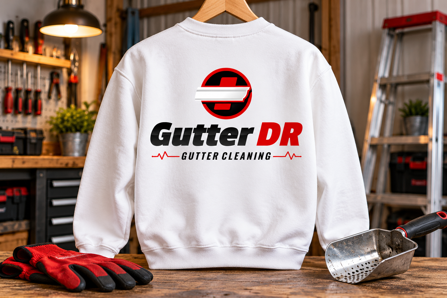 Illustrative brand application concept for Gutter DR: workwear.