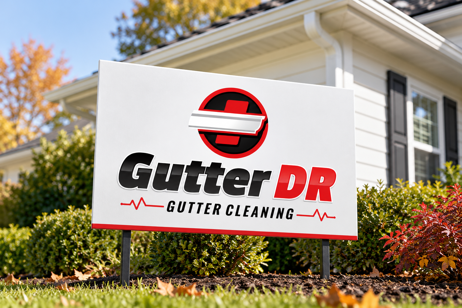 Illustrative brand application concept for Gutter DR: jobsite sign.