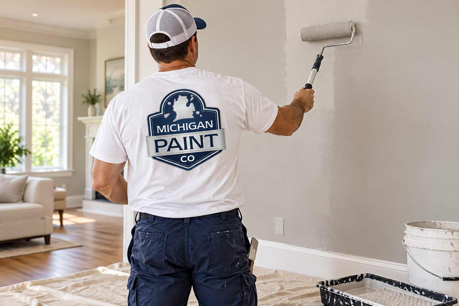 Illustrative brand application concept for Michigan Paint Co: painter lifestyle.