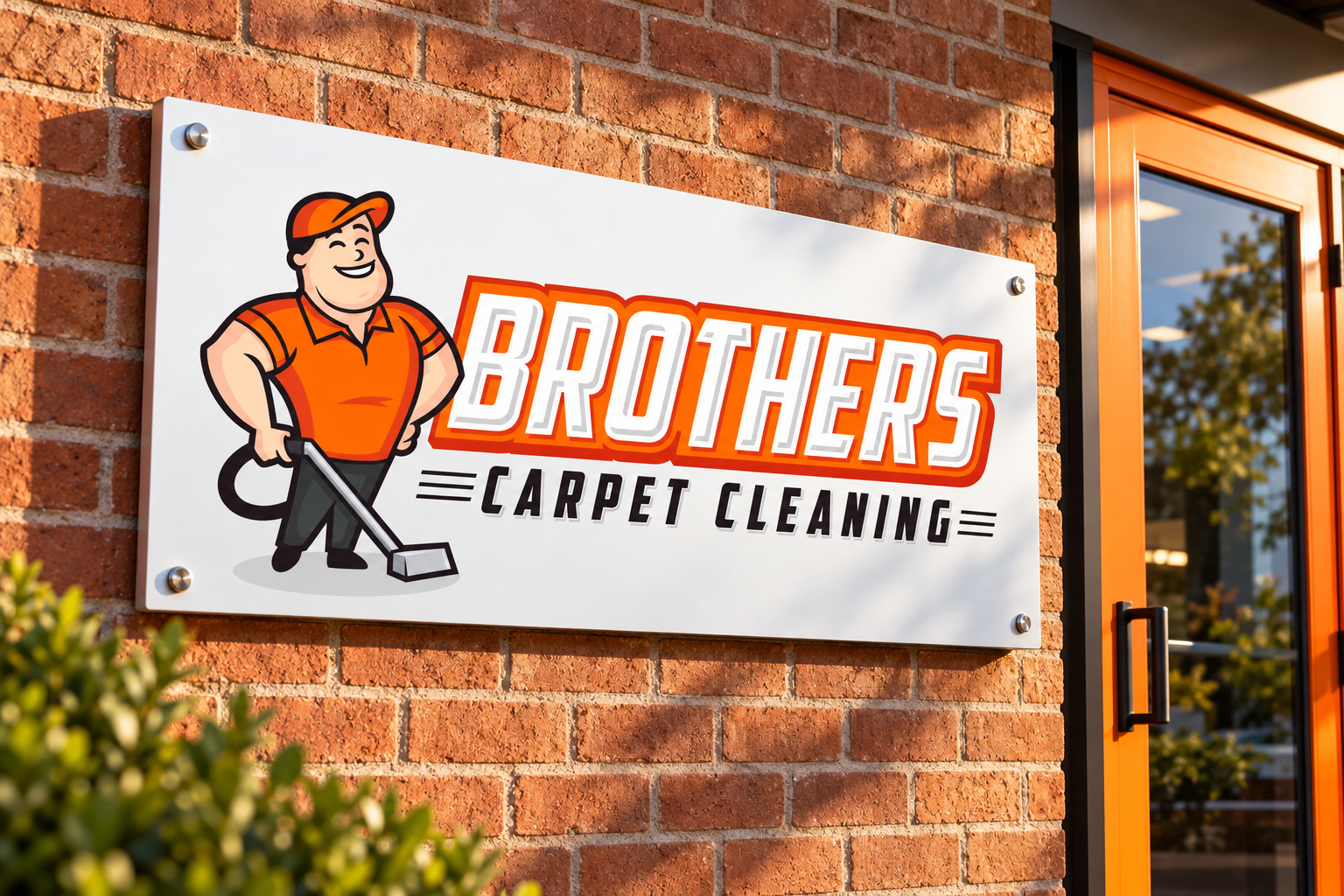 Illustrative brand application concept for Brothers Carpet Cleaning: building sign.