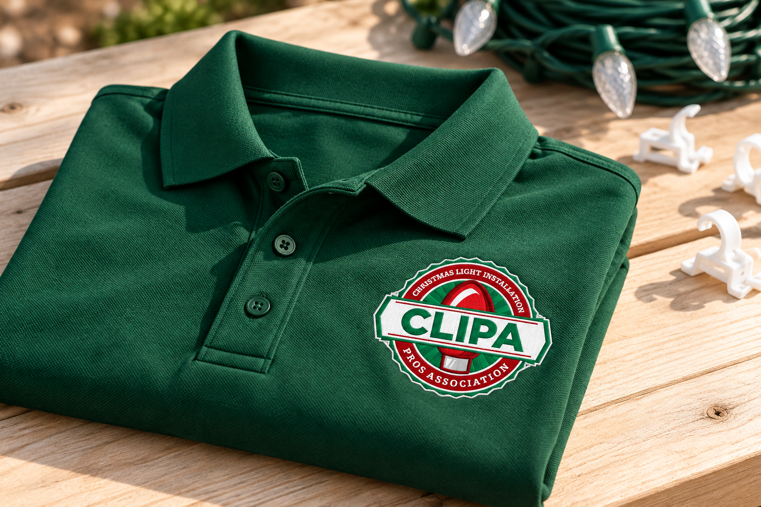 Illustrative brand application concept for CLIPA: member polo.