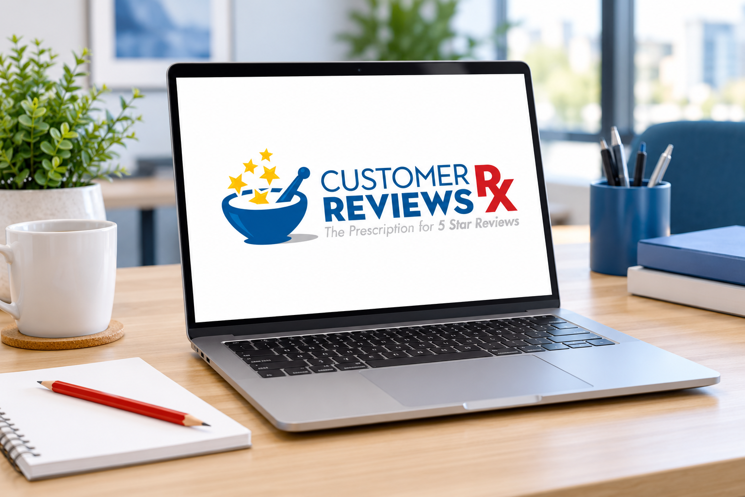 Illustrative brand application concept for Customer Reviews Rx: digital brand display.
