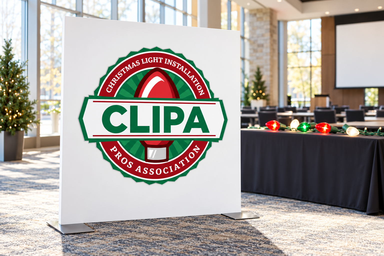 Illustrative brand application concept for CLIPA: training event sign.