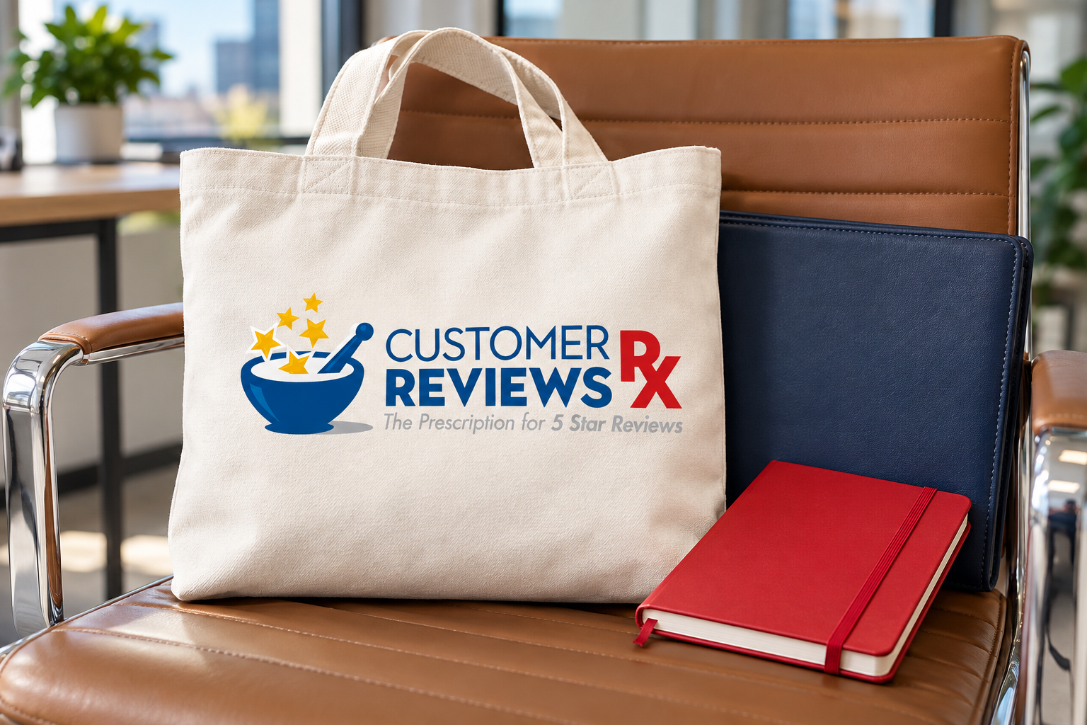 Illustrative brand application concept for Customer Reviews Rx: conference tote.