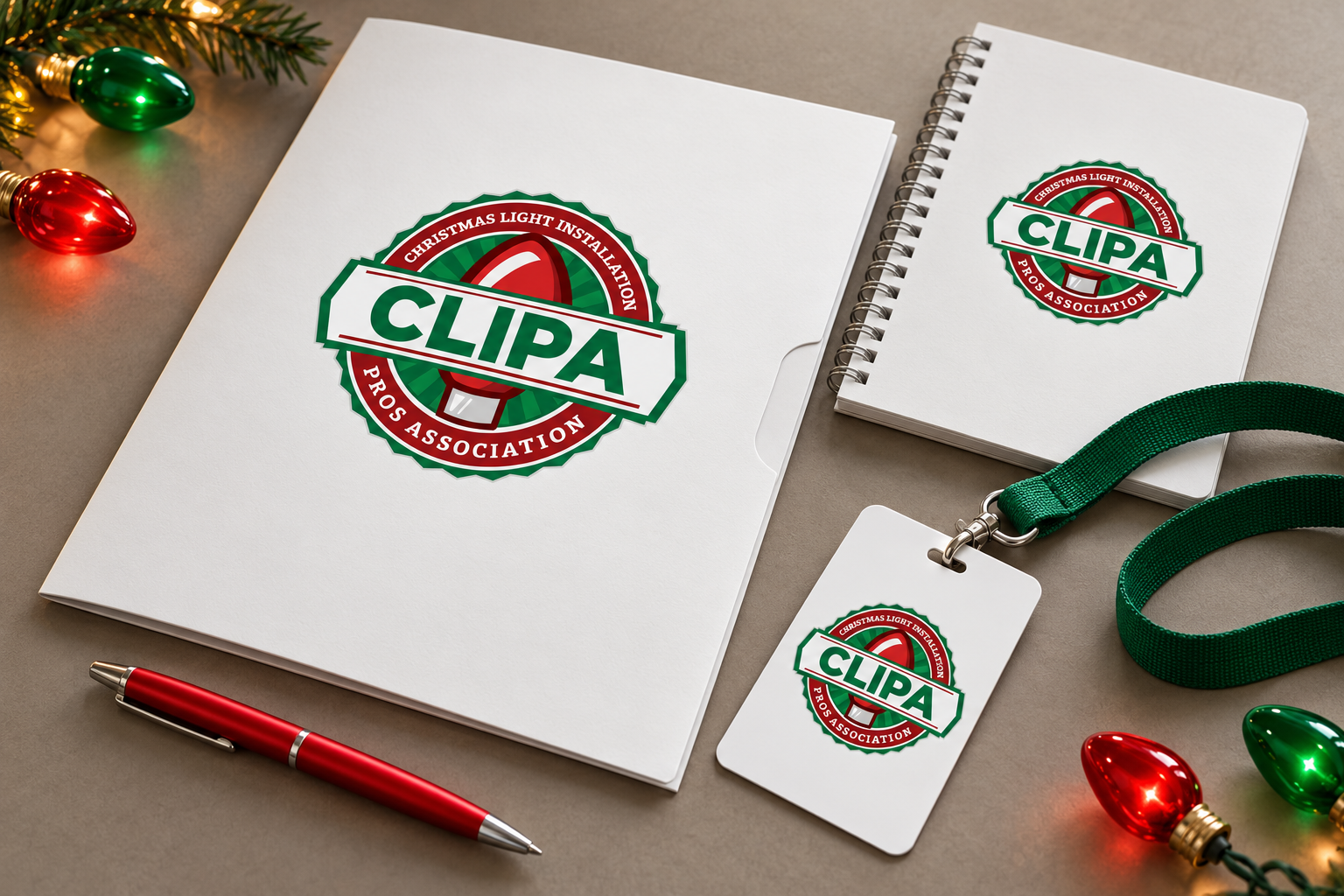 Illustrative brand application concept for CLIPA: member welcome kit.