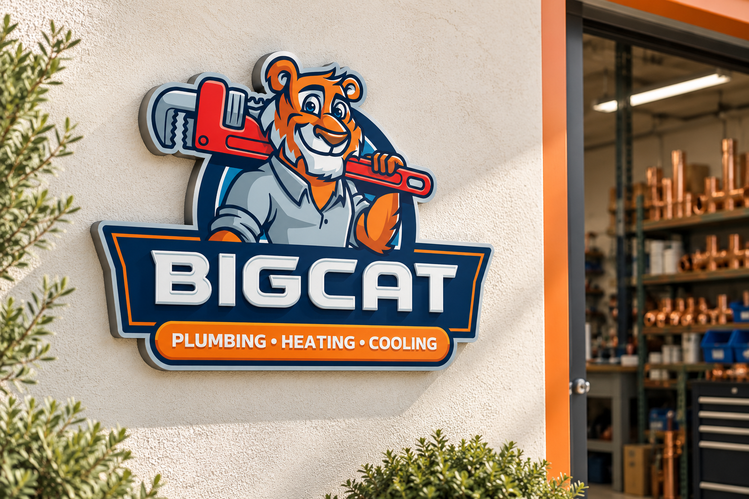 Illustrative Big Cat workshop signage with the complete approved logo.