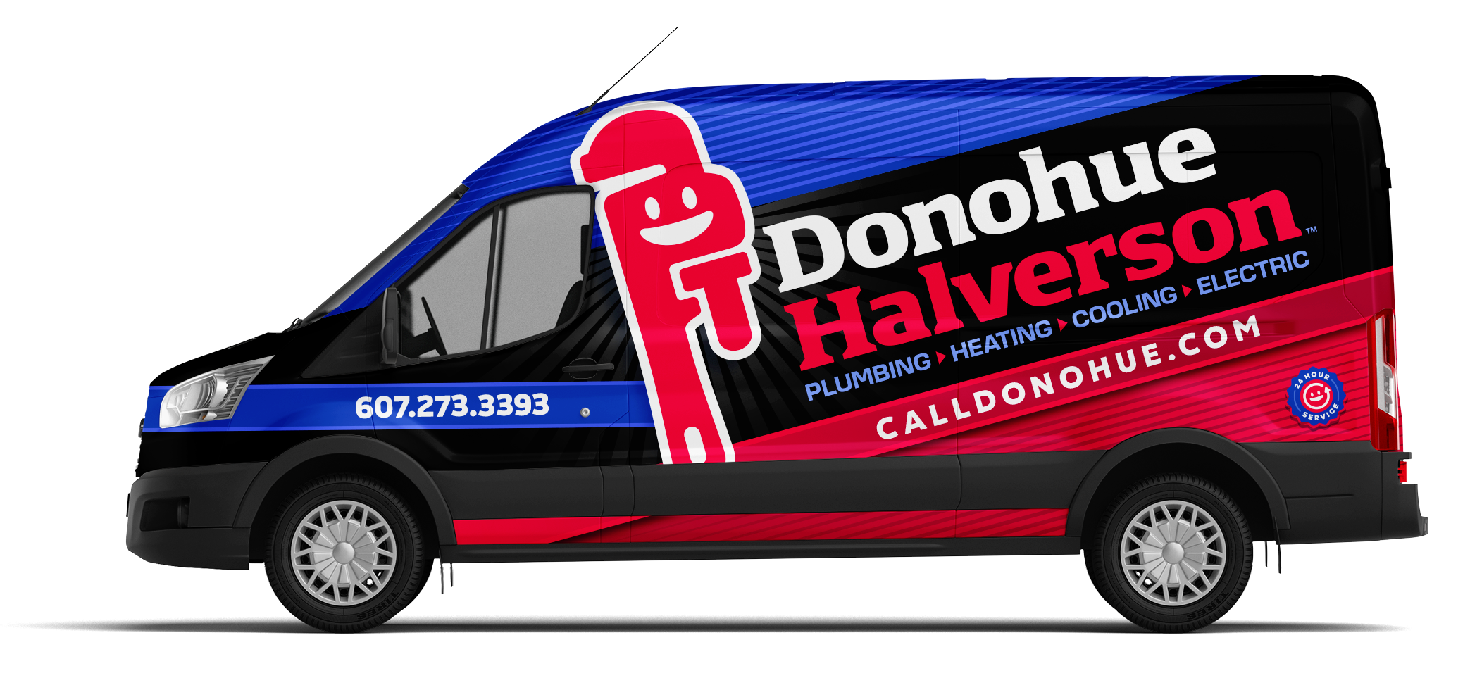 After: Donohue Halverson Plumbing, Heating and Cooling finished vehicle wrap mockup.