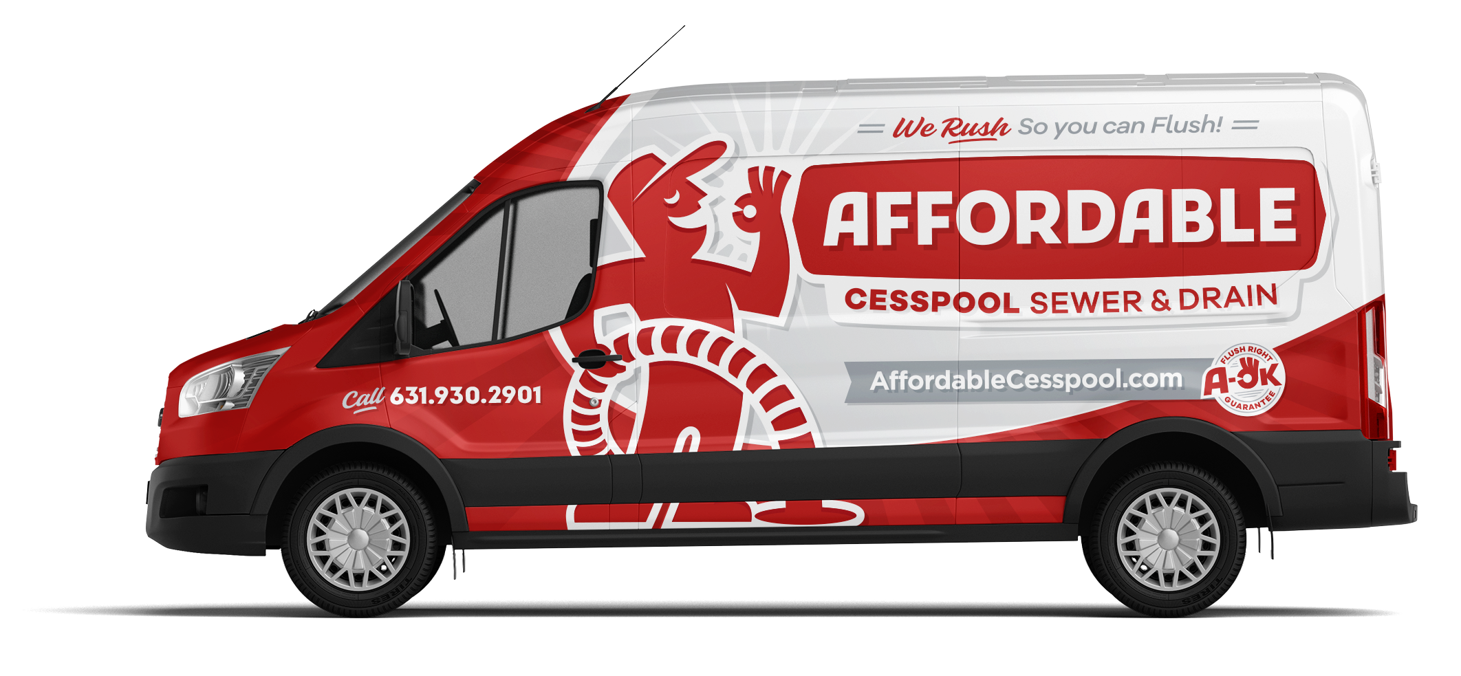 After: Affordable Cesspool Sewer and Drain (John) finished vehicle wrap mockup.