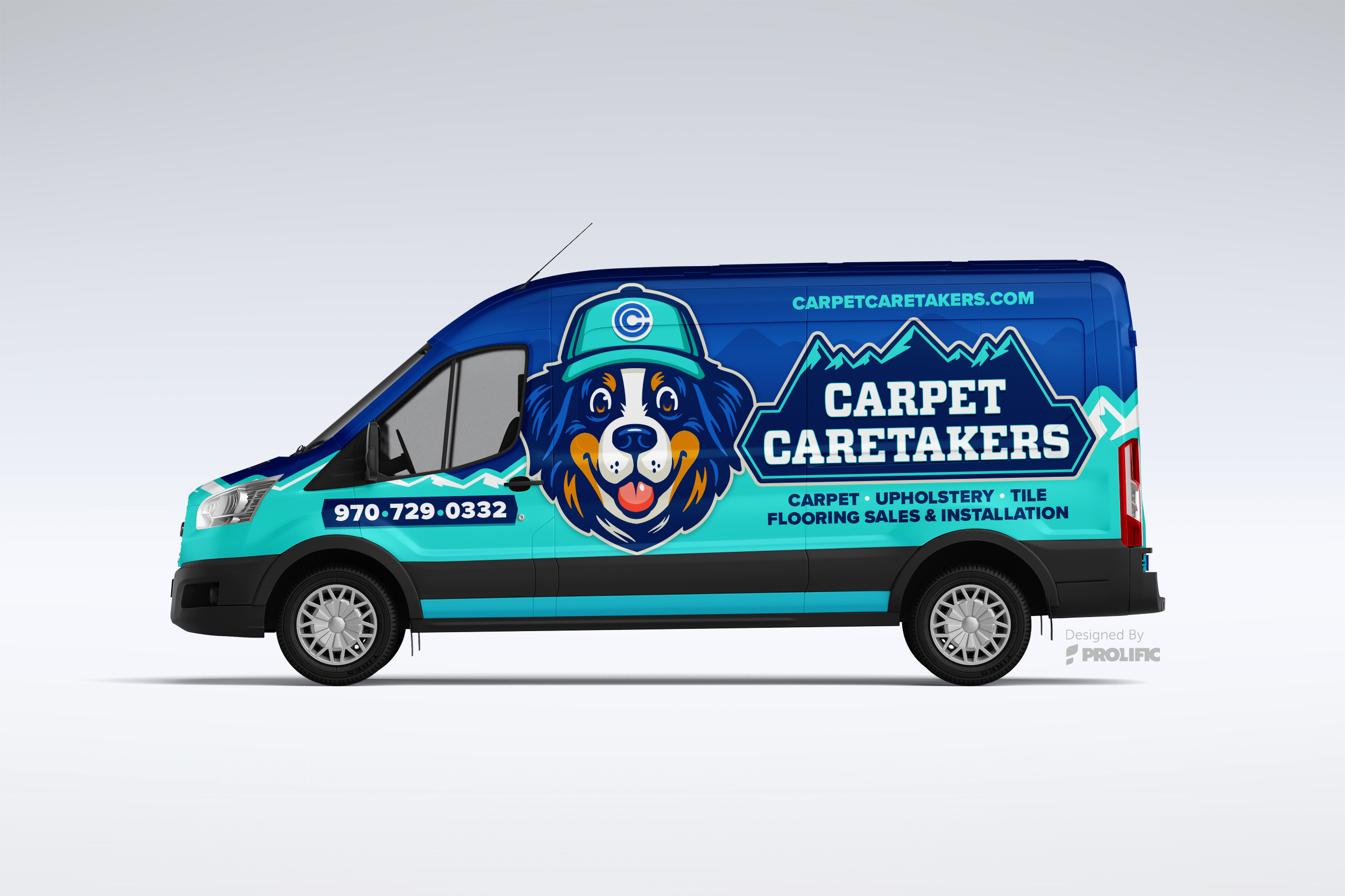 After design mockup: approved Carpet Caretakers vehicle-wrap design.