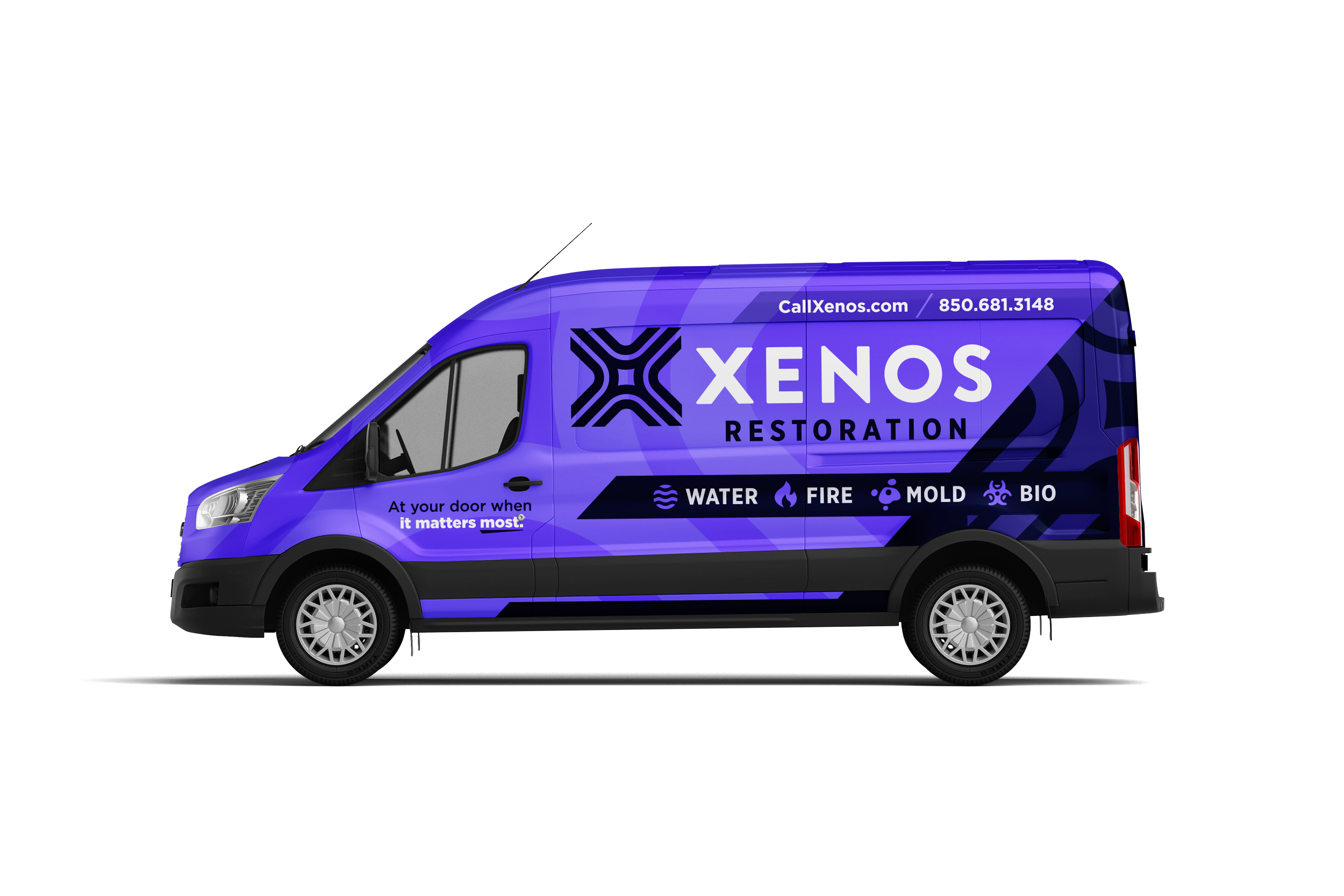 After: Xenos Restoration finished vehicle wrap mockup.
