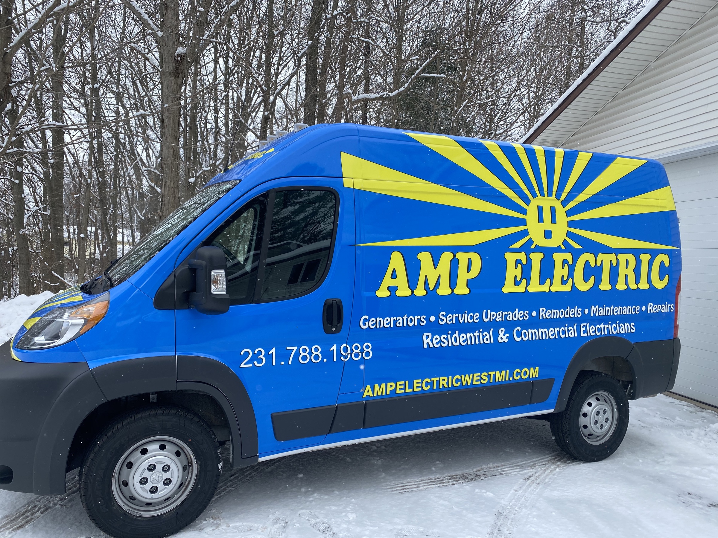 Before: original AMP Electric, Heating & Air vehicle photograph.