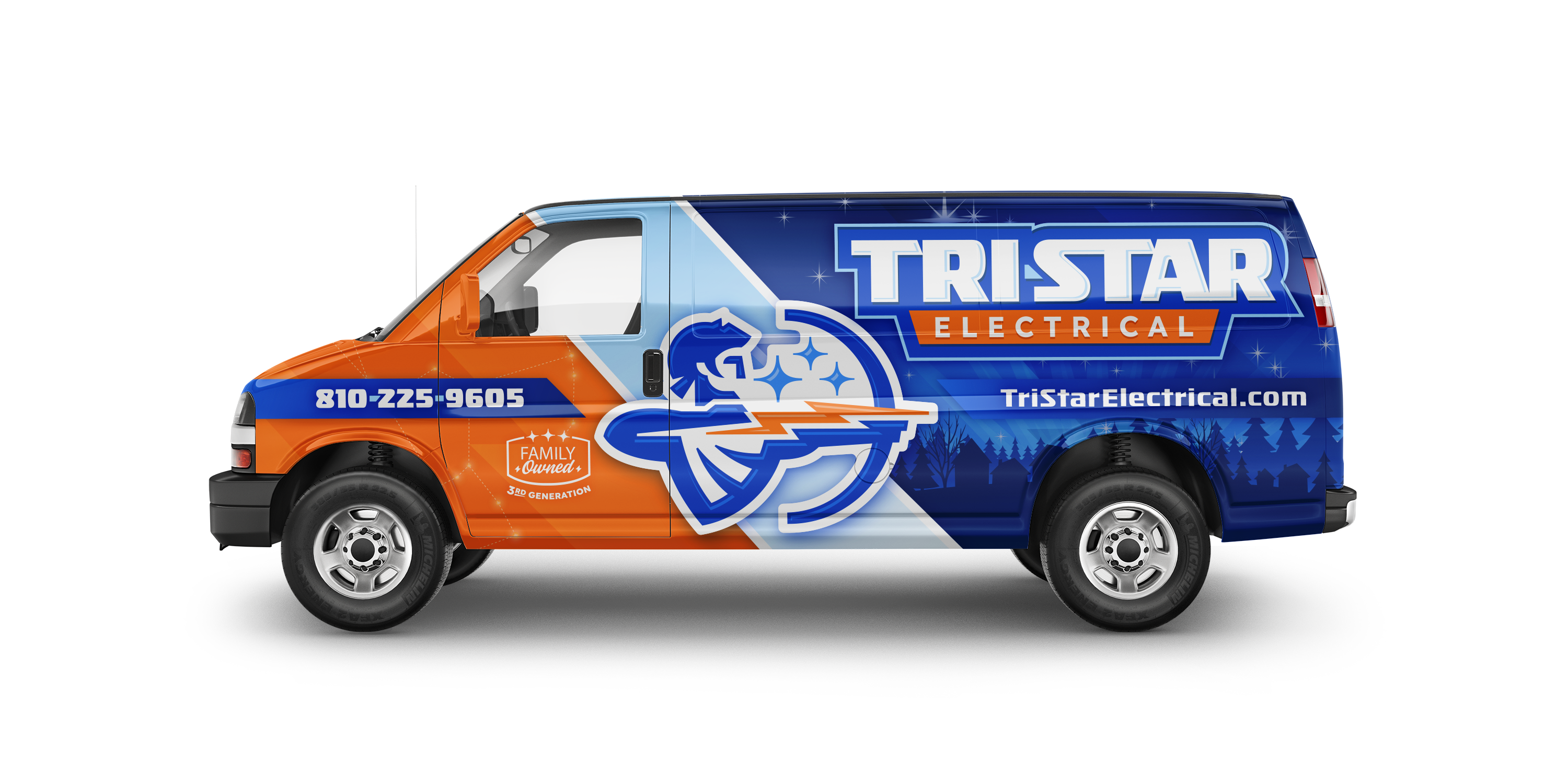 After: TriStar Electrical finished vehicle wrap mockup.