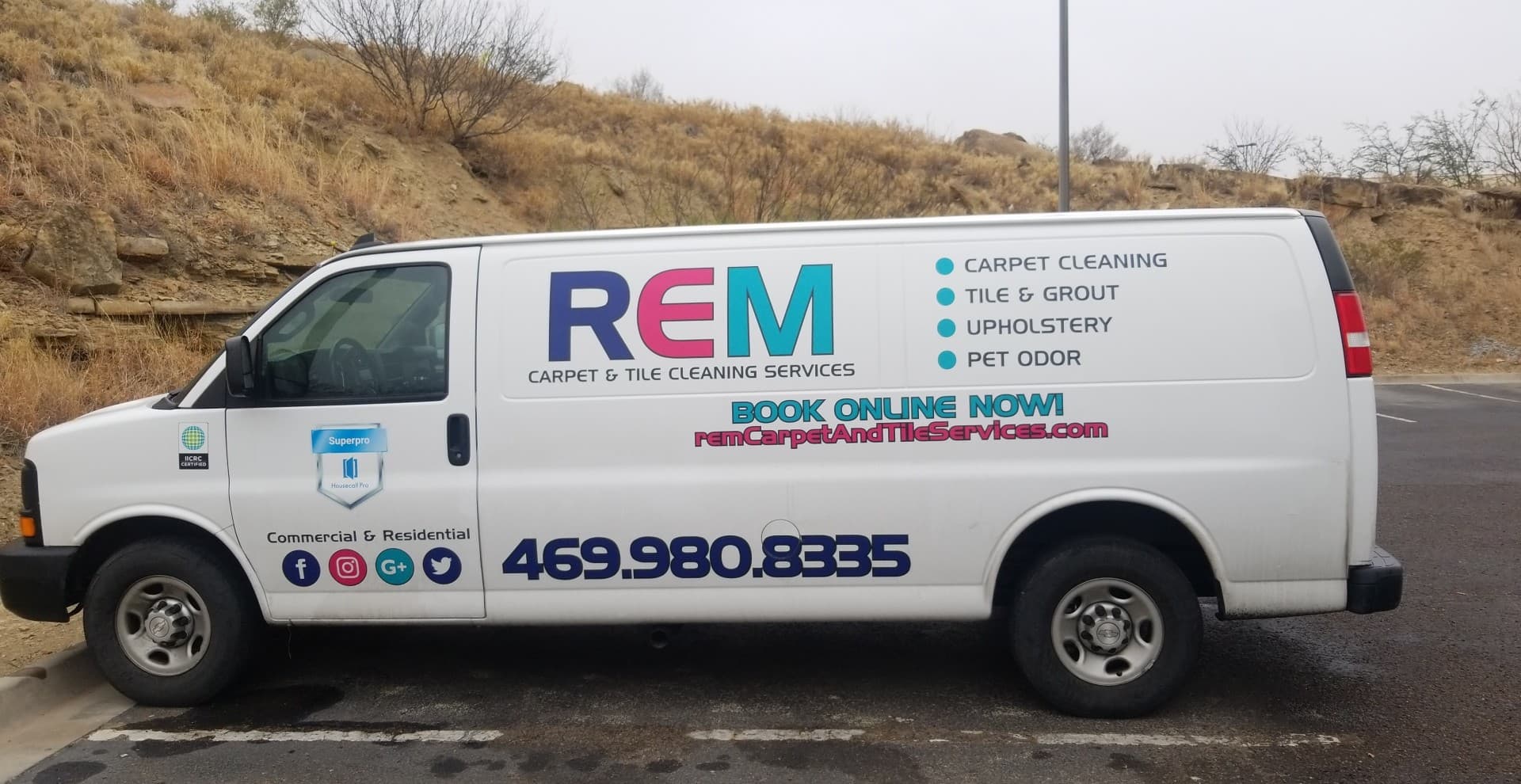 Before: original REM Carpet & Tile Cleaning vehicle photograph.