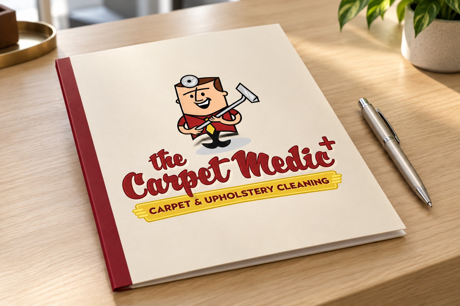 The Carpet Medic cream presentation-folder mockup.