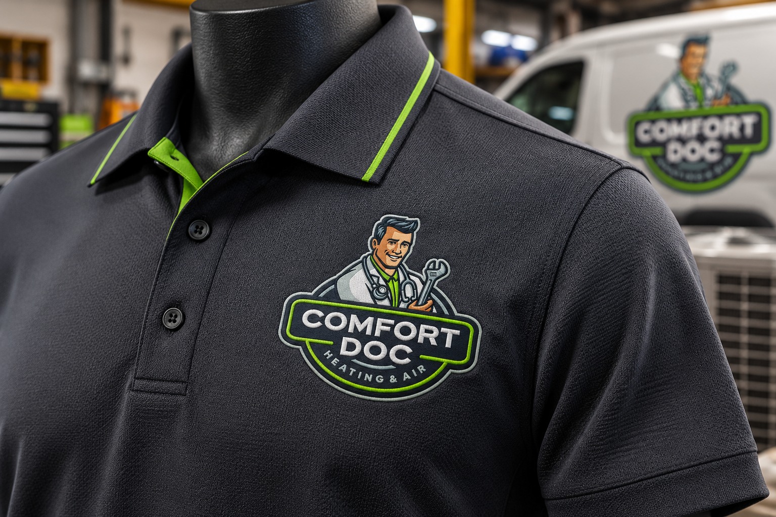 Comfort Doc polo brand mockup