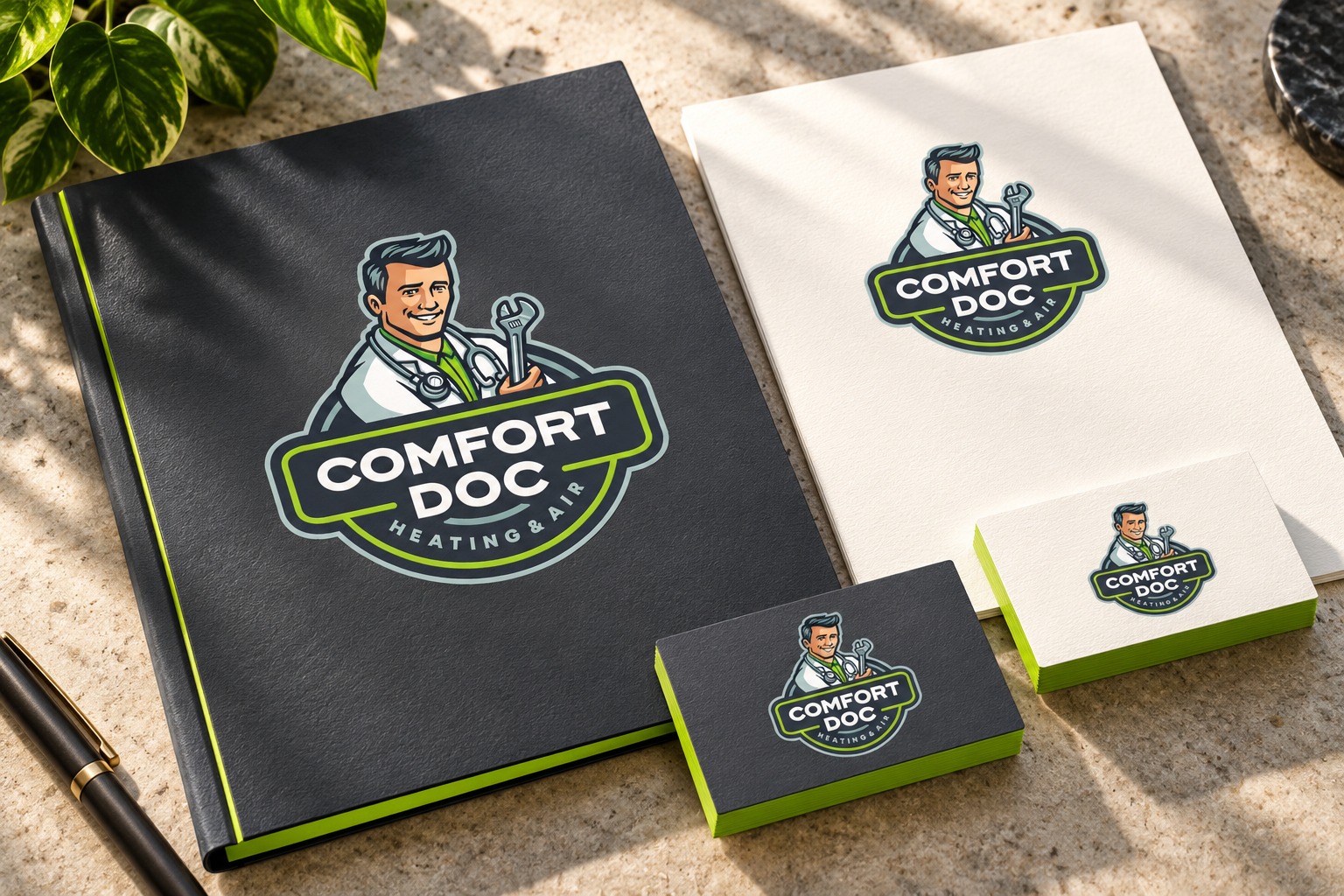 Comfort Doc stationery brand mockup