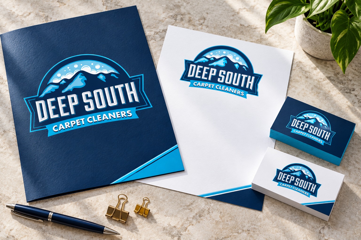 Deep South Carpet Cleaners stationery brand mockup