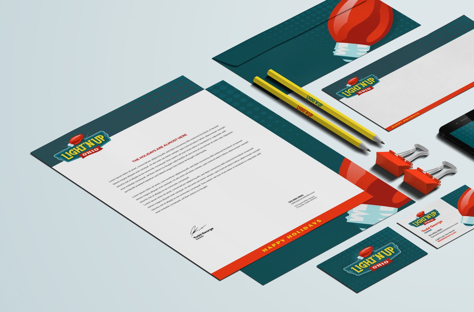 Light N up ohio stationery brand mockup