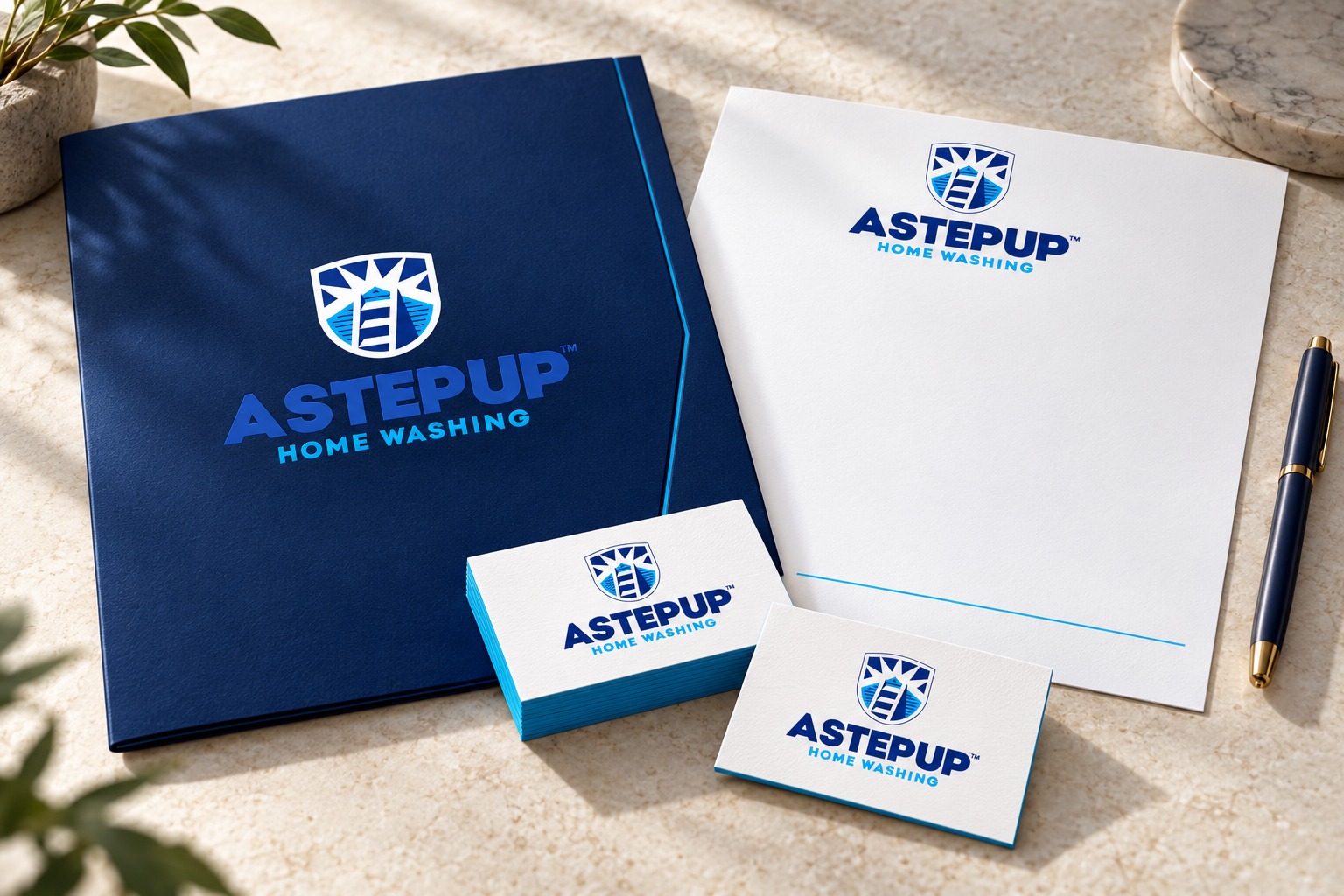 A Step Up Home Washing stationery brand mockup