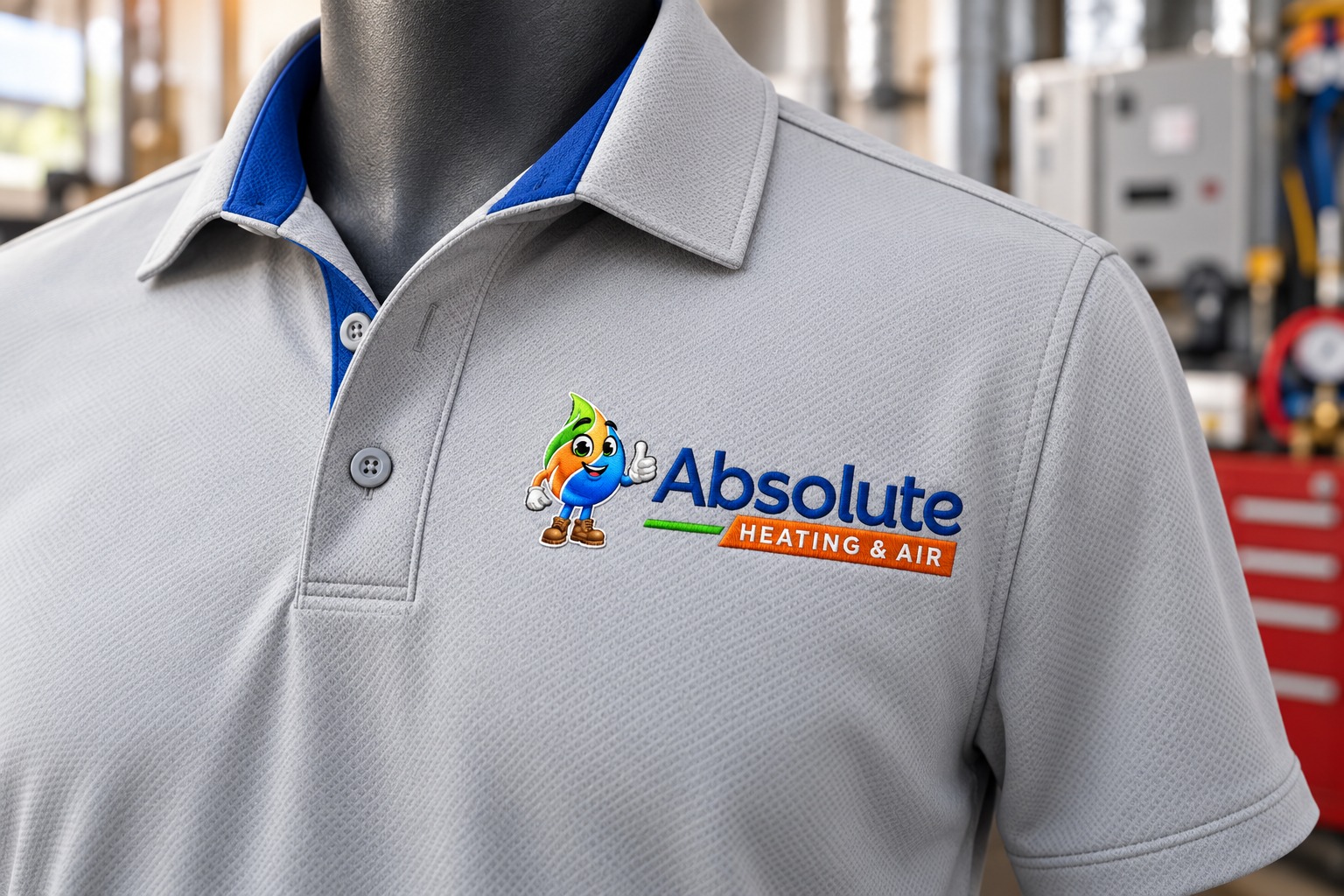 Absolute Heating & Air polo brand mockup
