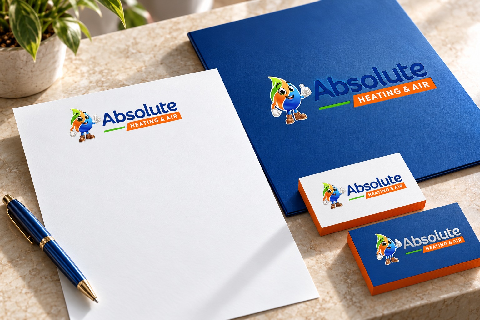 Absolute Heating & Air stationery brand mockup