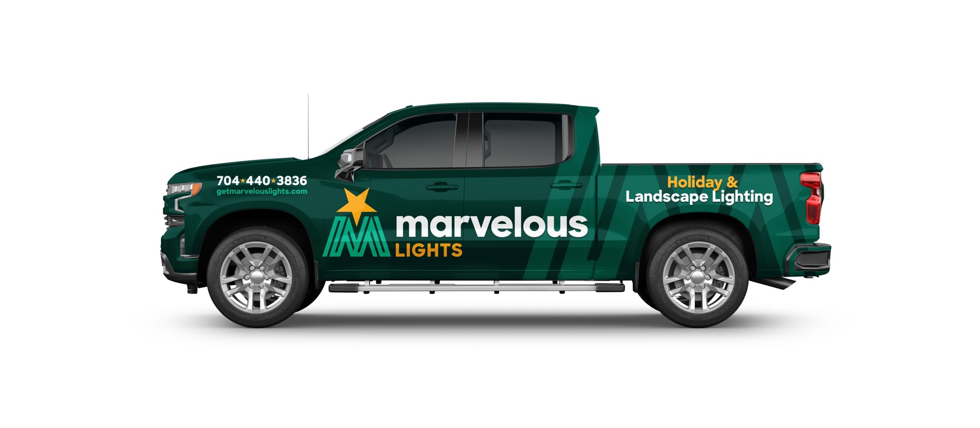 Marvelous Lights: final toyota tacoma pickup wrap mockup. Original approved design.