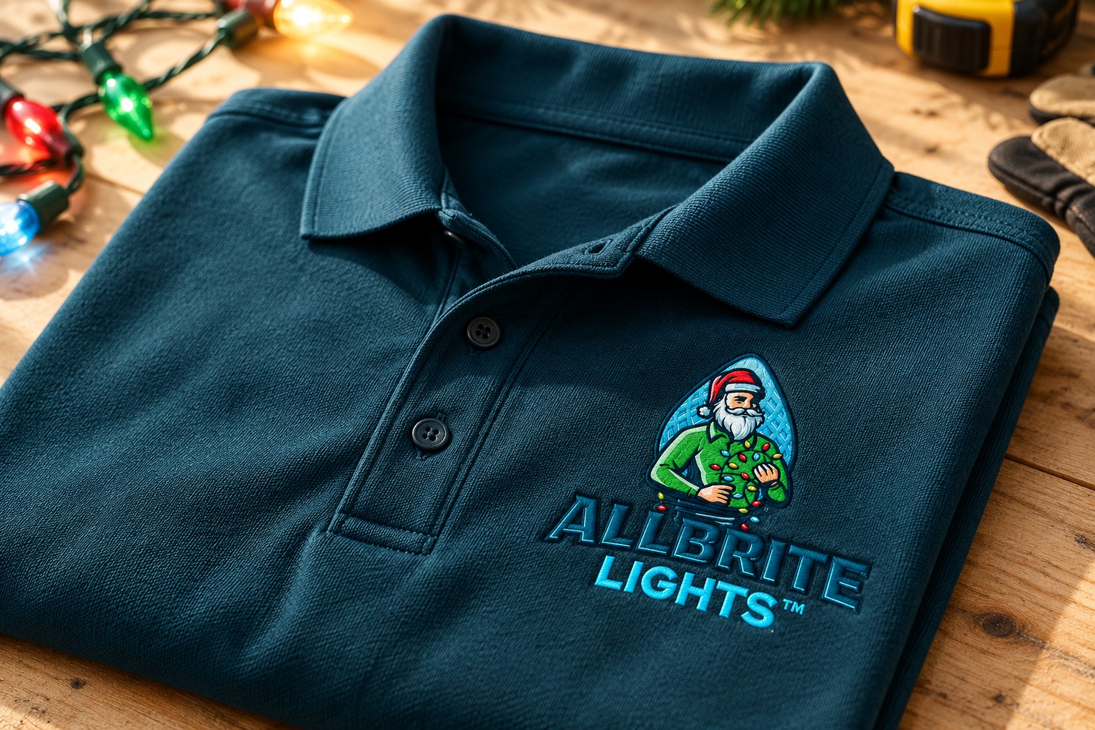 AllBrite Lights embroidered work polo mockup.