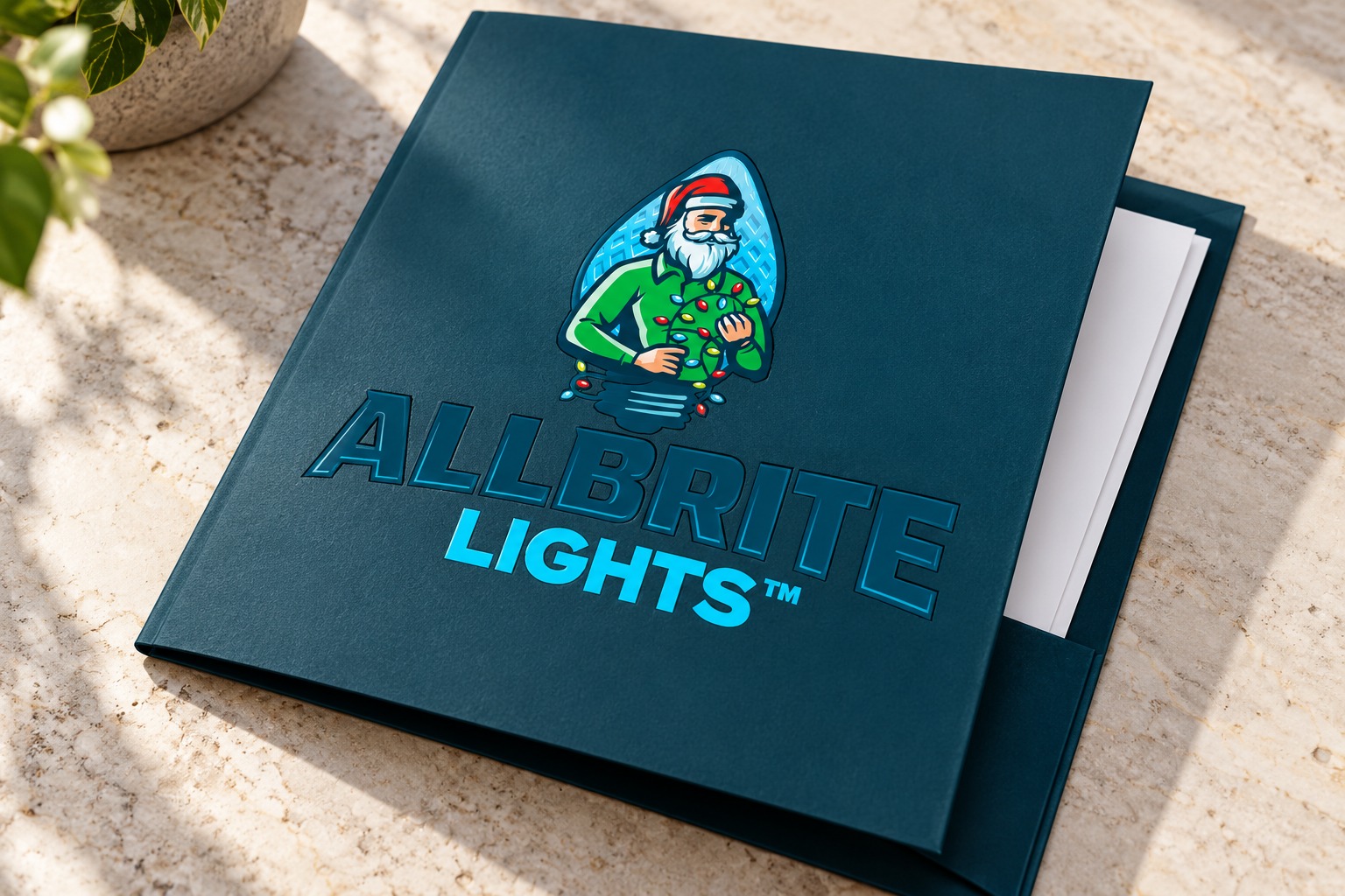 AllBrite Lights presentation folder mockup.