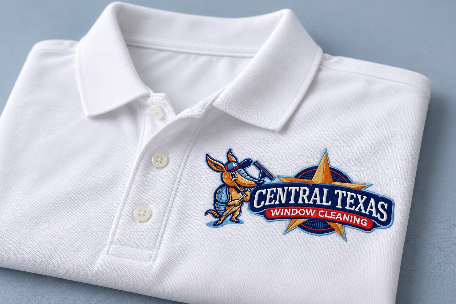 Central Texas Window Cleaning embroidered polo mockup.