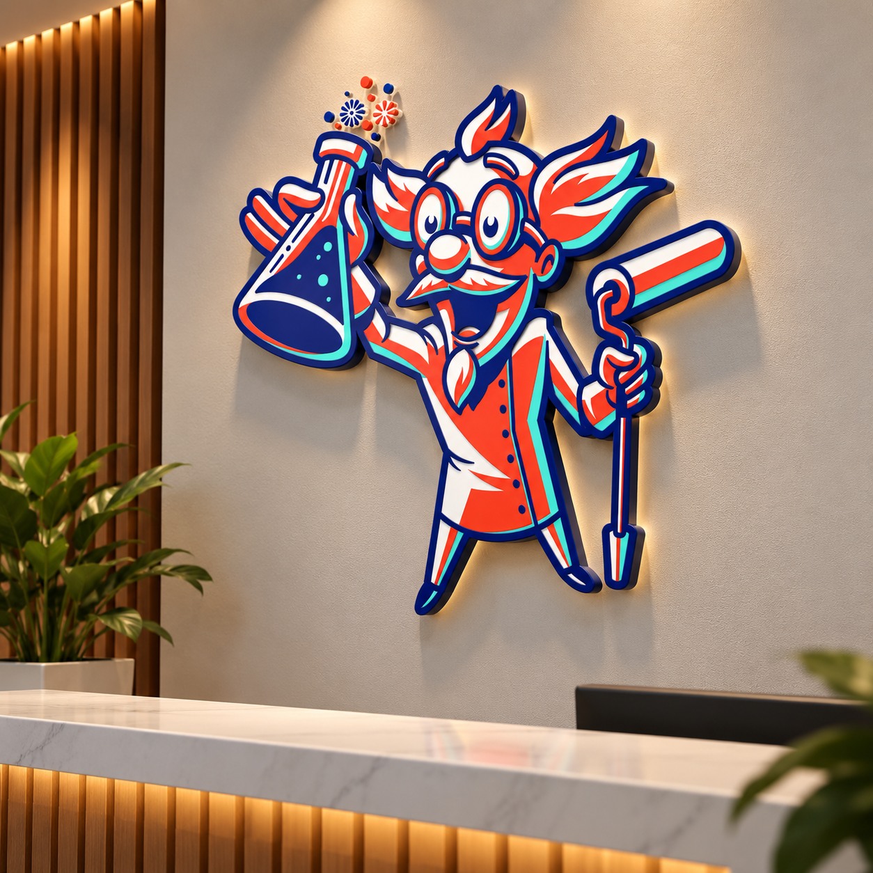 The Concrete Chemist dimensional reception signage mockup