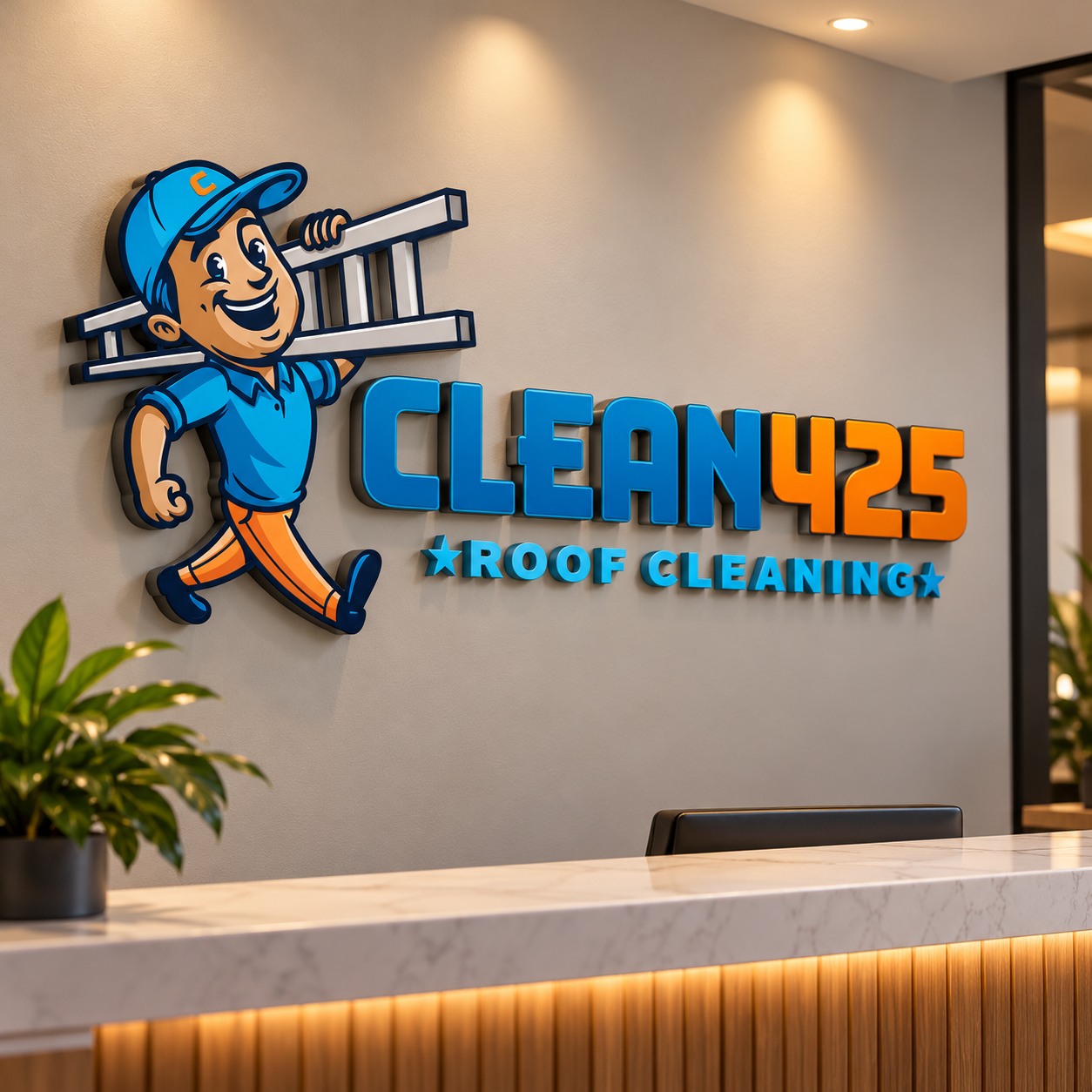 Clean425 (Eric Mills) dimensional reception signage mockup
