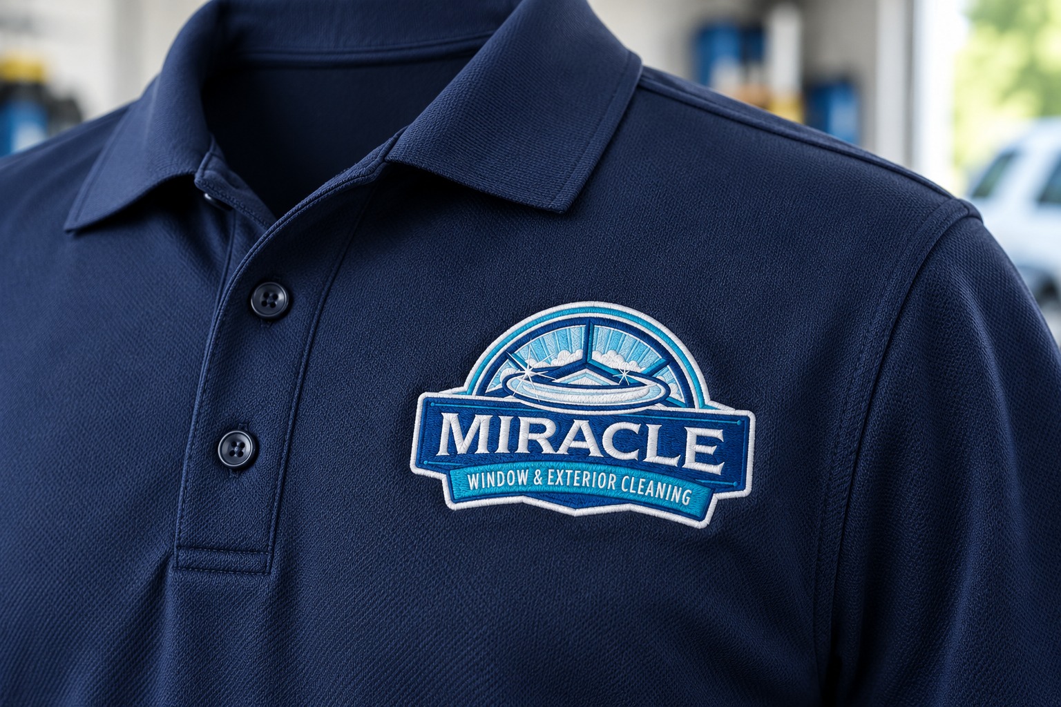 Miracle Window & Exterior Cleaning embroidered polo mockup