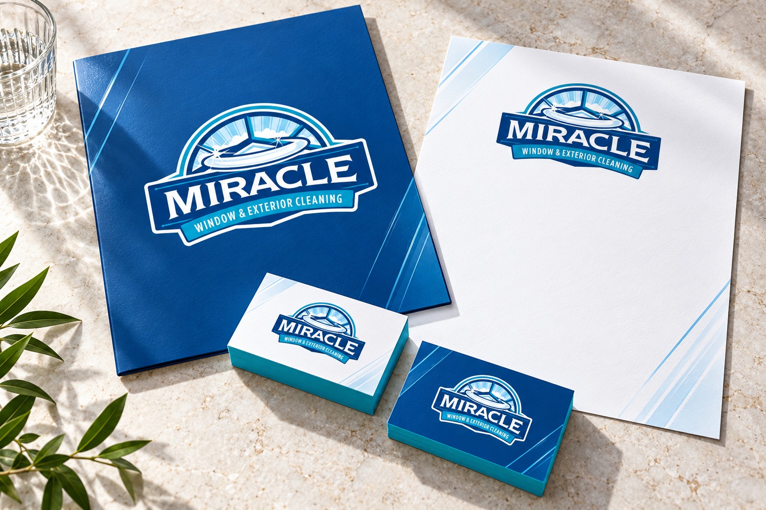Miracle Window & Exterior Cleaning stationery brand mockup