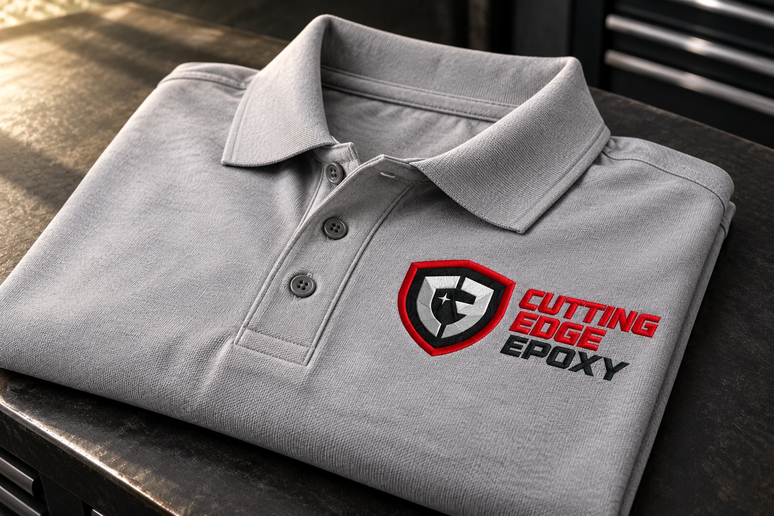 Cutting Edge Epoxy embroidered polo mockup.