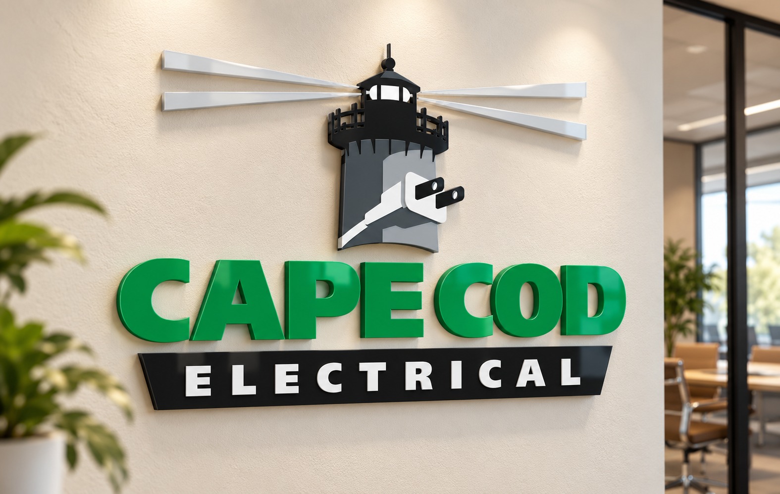 Cape Cod Electrical wall-sign concept mockup using original approved artwork.