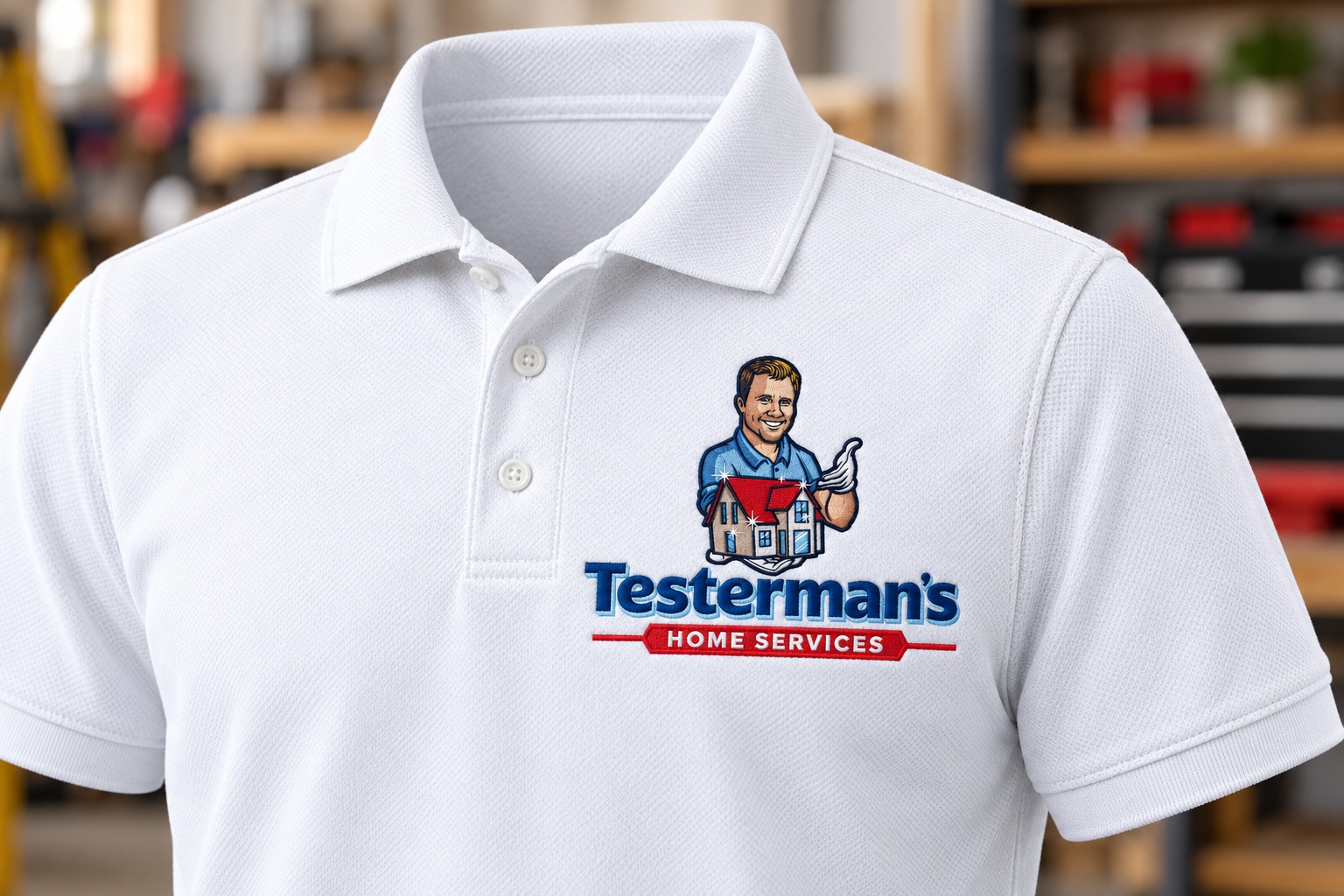 Testerman’s Home Services embroidered polo mockup