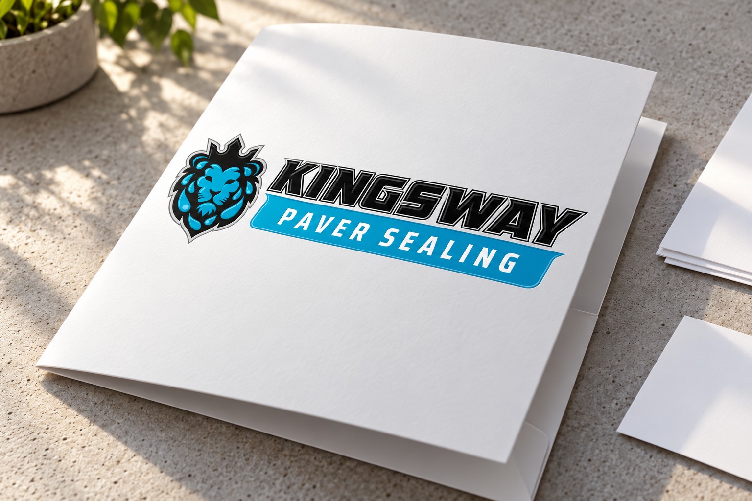Kingsway Paver Sealing presentation folder mockup.