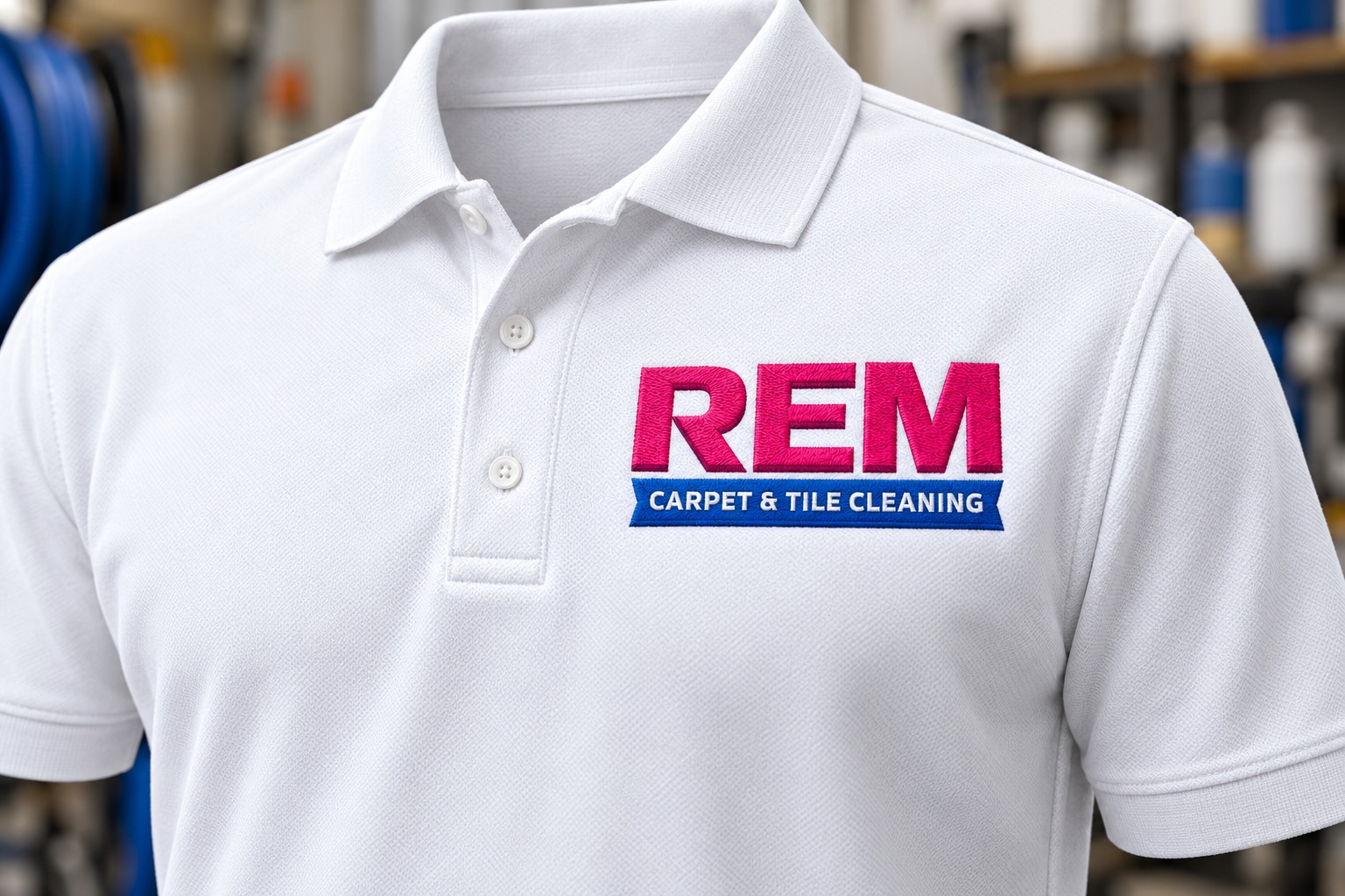 REM Carpet & Tile Cleaning embroidered polo mockup