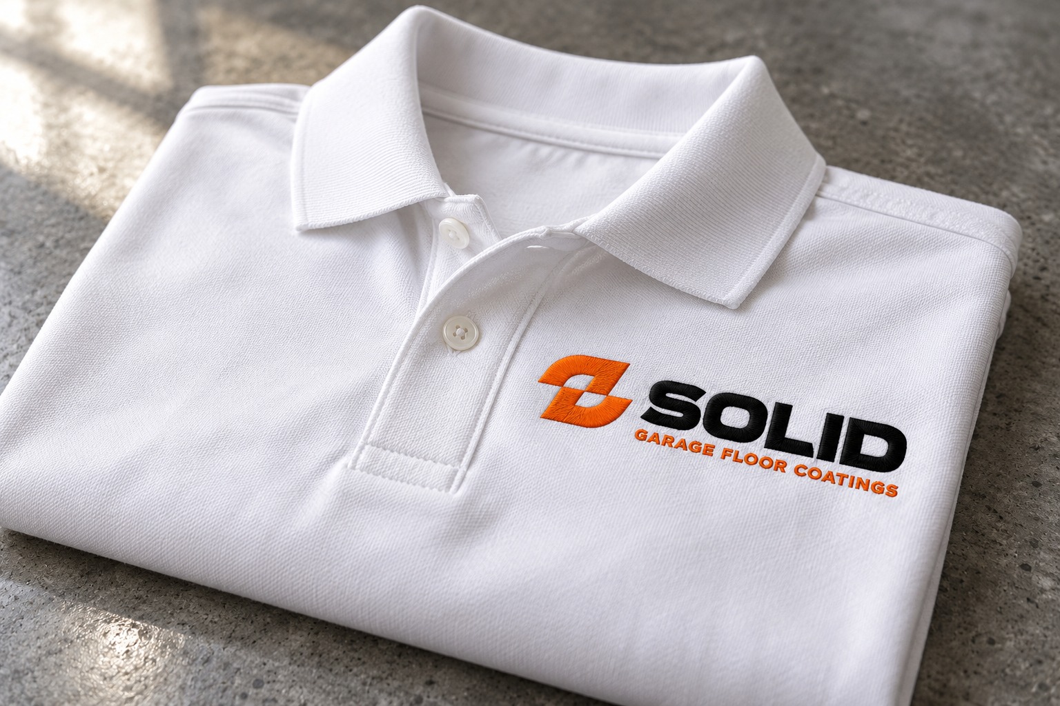Solid Garage Floor Coatings embroidered polo mockup.