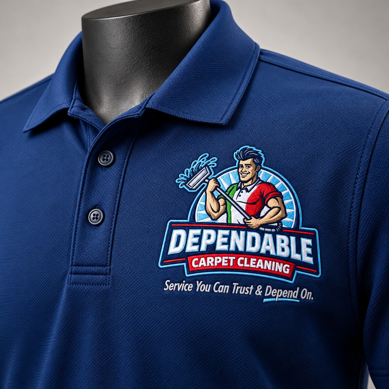 Dependable Carpet Cleaning branded polo shirt mockup