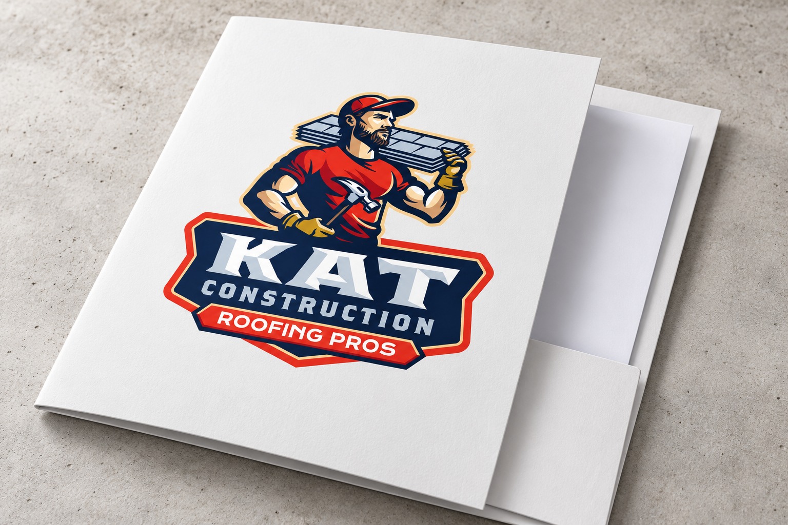 KAT Construction & Roofing Pros presentation folder mockup.