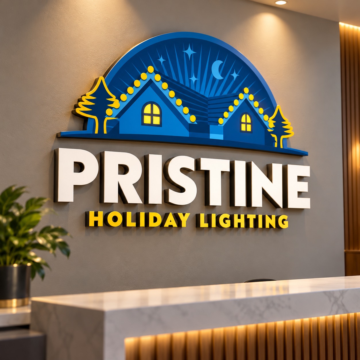 Pristine Holiday Lighting dimensional reception sign mockup