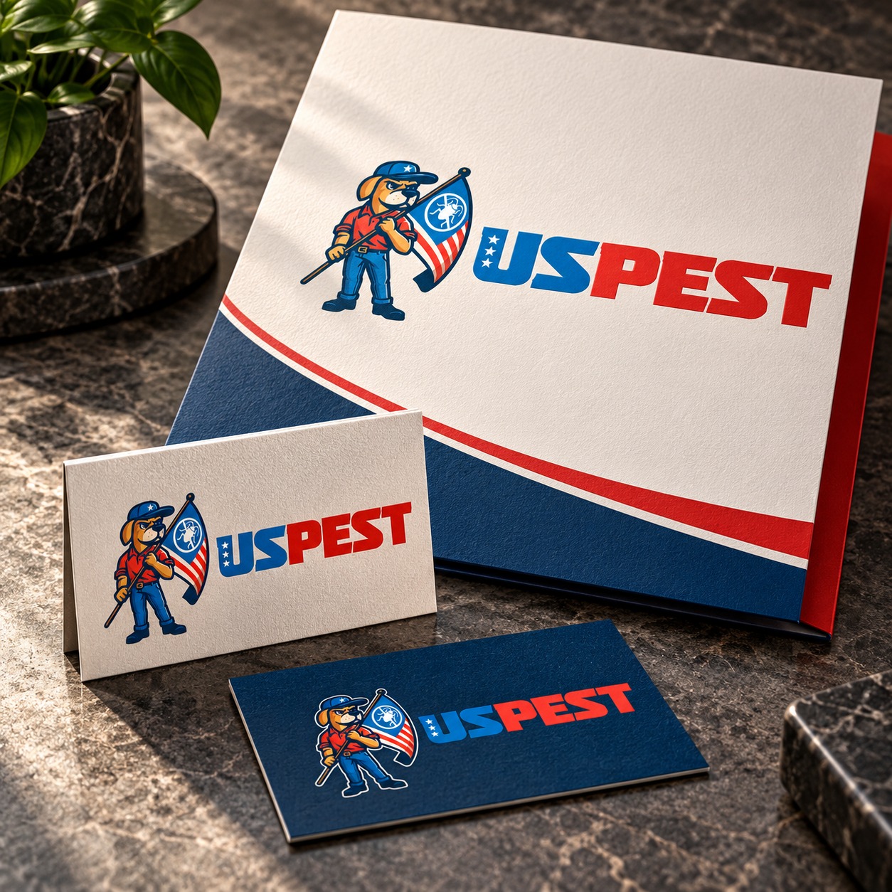US Pest cards concept mockup using original approved identity.