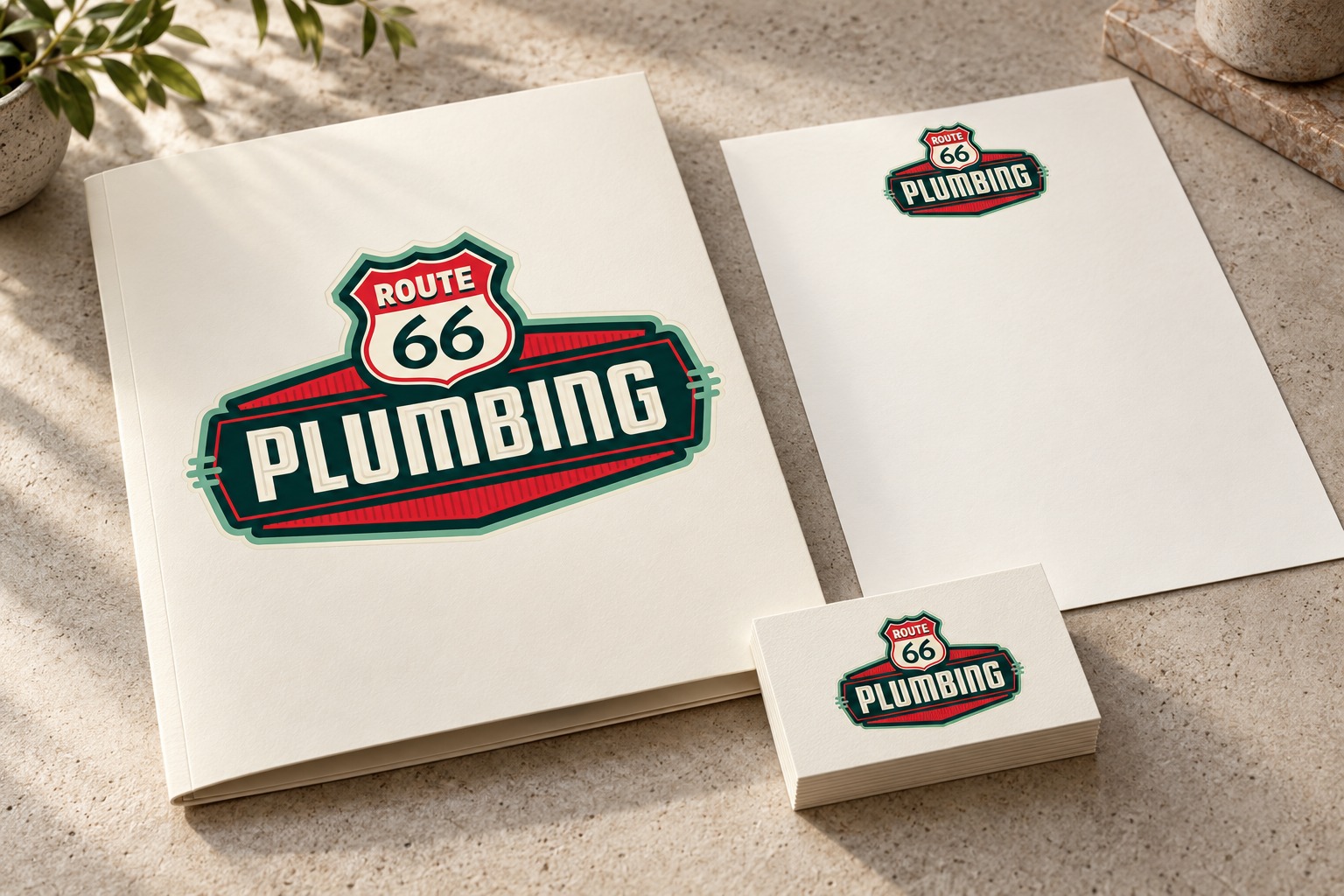 Route 66 branded stationery mockup