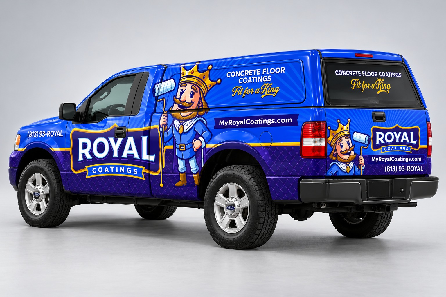Royal Coatings photorealistic rear three-quarter vehicle wrap mockup