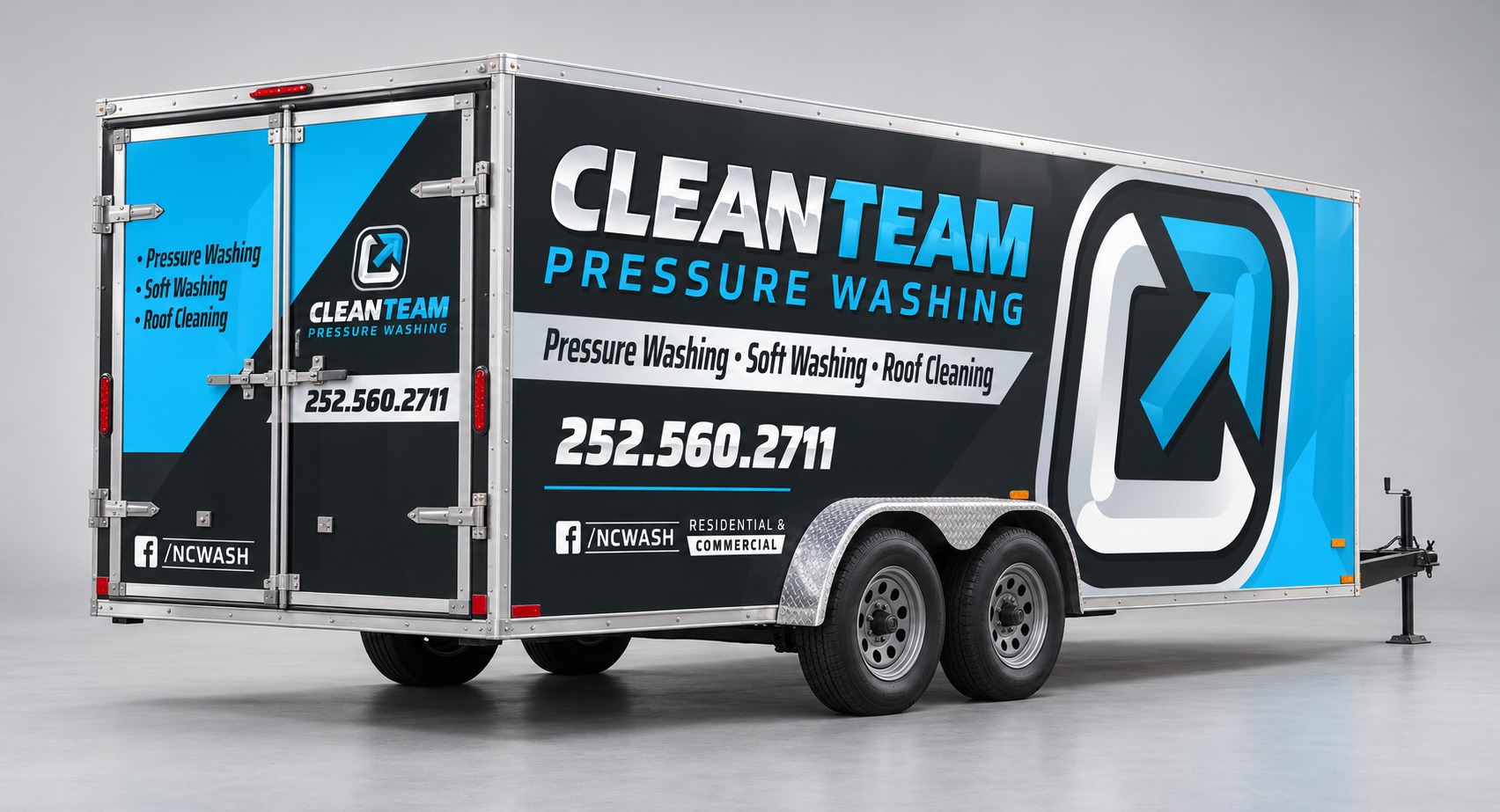 Clean Team Mike photorealistic rear three-quarter vehicle wrap mockup