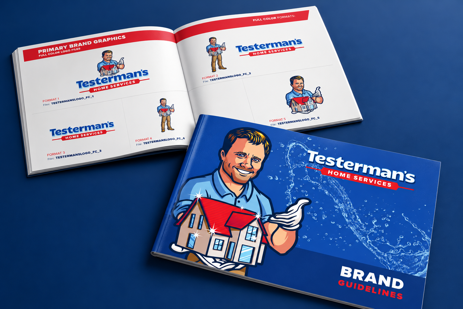 Testerman’s Home Services brand guidelines booklet mockup.