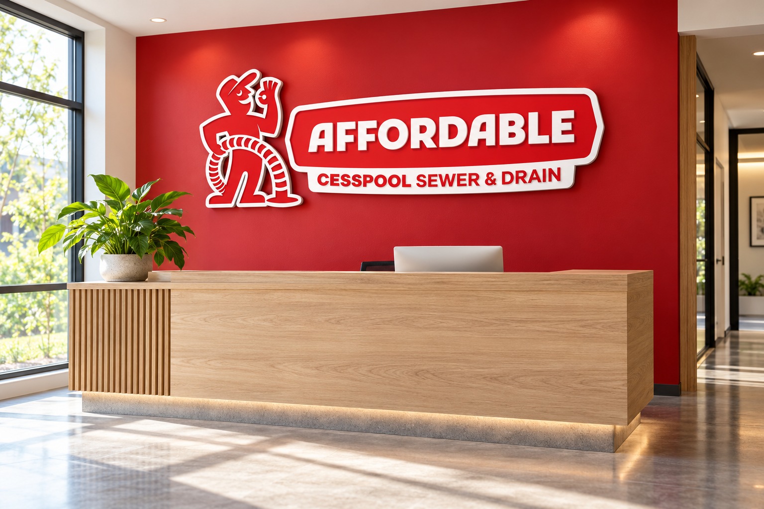 Affordable Cesspool Sewer and Drain (John) conceptual reception signage mockup.
