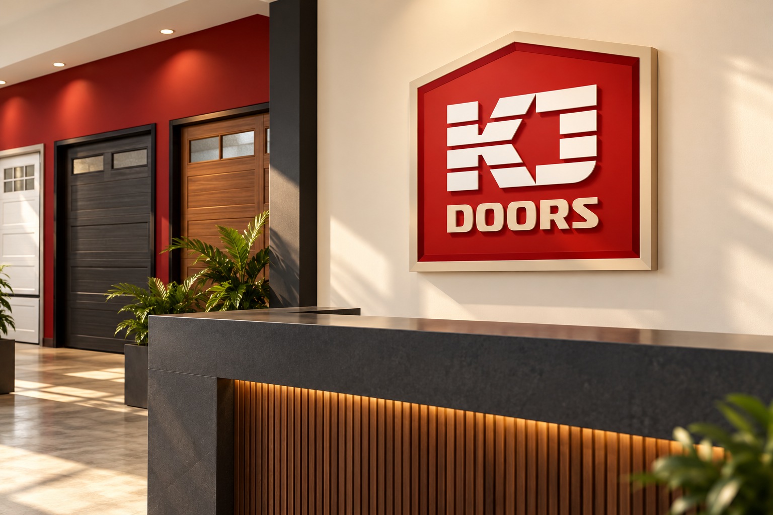 KJ Doors conceptual reception signage mockup.