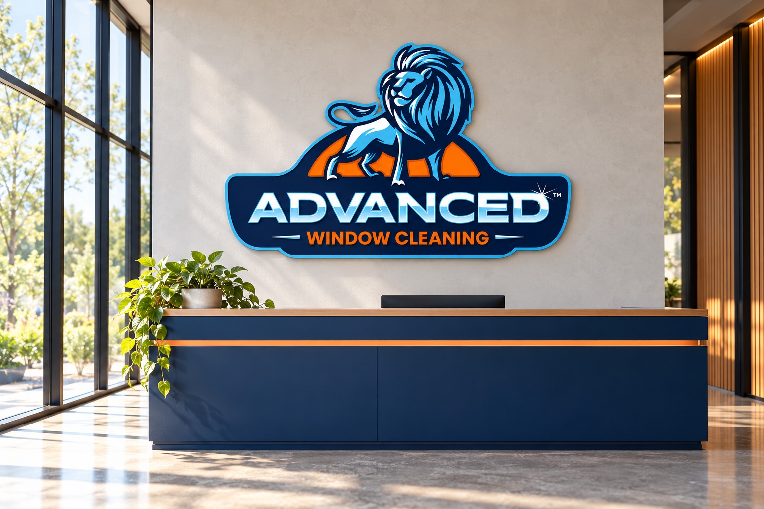 Advanced Window Cleaning (Tammy) conceptual reception signage mockup.